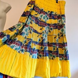 3X NWT Yellow Floral Print Maxi Skirt Vtg